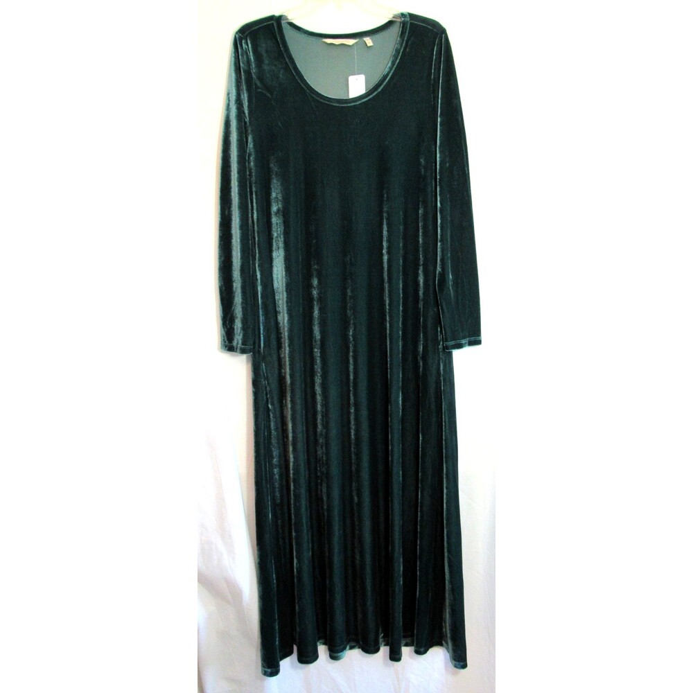 Soft Surroundings Green Velvet Santiago Stretch Long Sleeve Maxi Dress M NWT